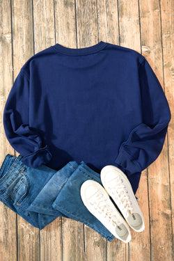 Navy blue sponge fabric sweatshirt with drooping shoulder and united fleece lining