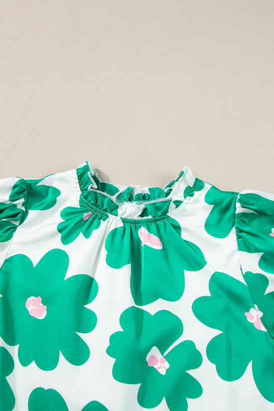 Flower verde blusa con mangas hinchadas *