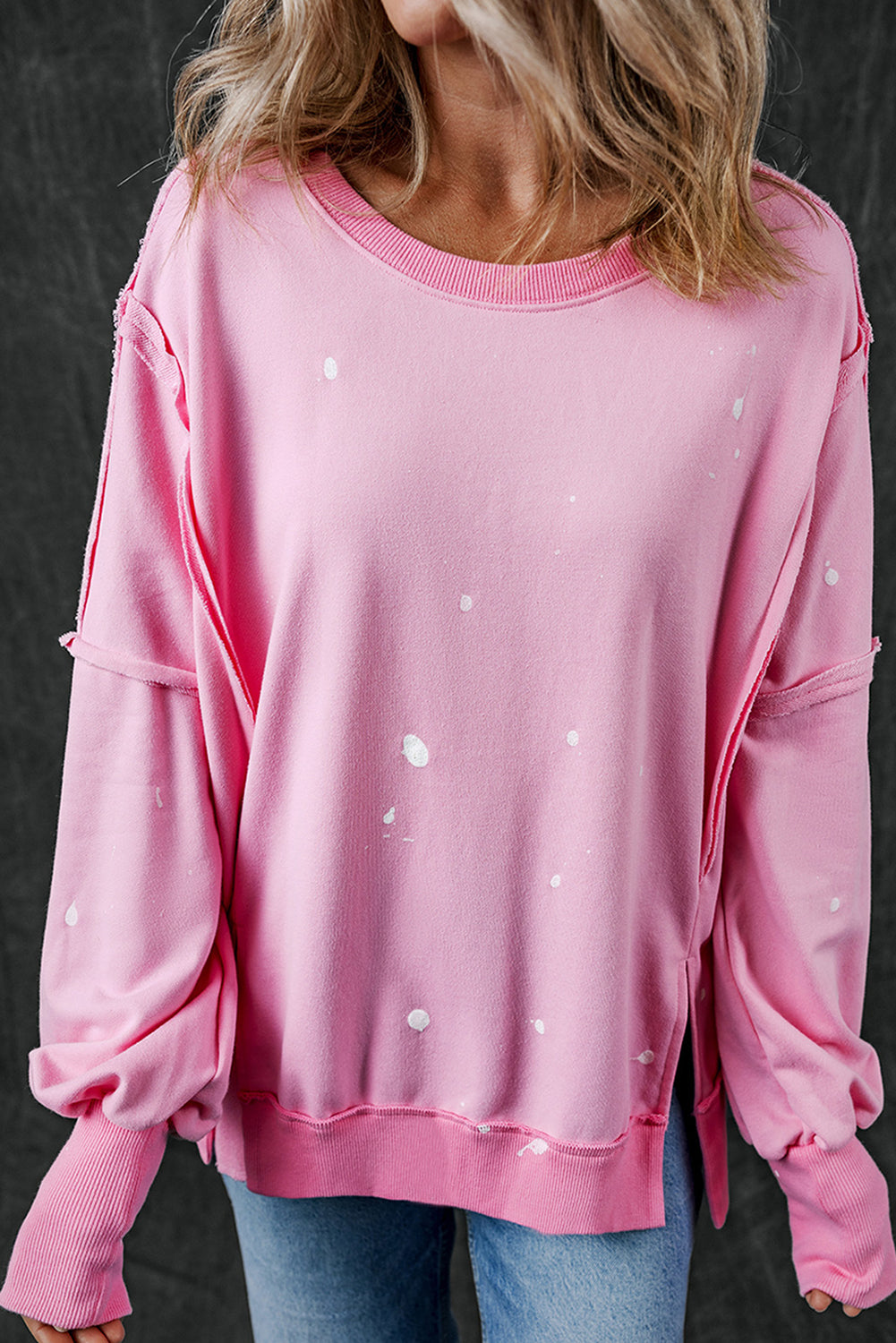 Bonbon Splash Spots Exposed Seam Baggy Sweatshirt