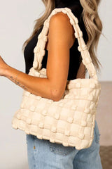 Sac d’épaule beige à texture tressée et forme carrée
