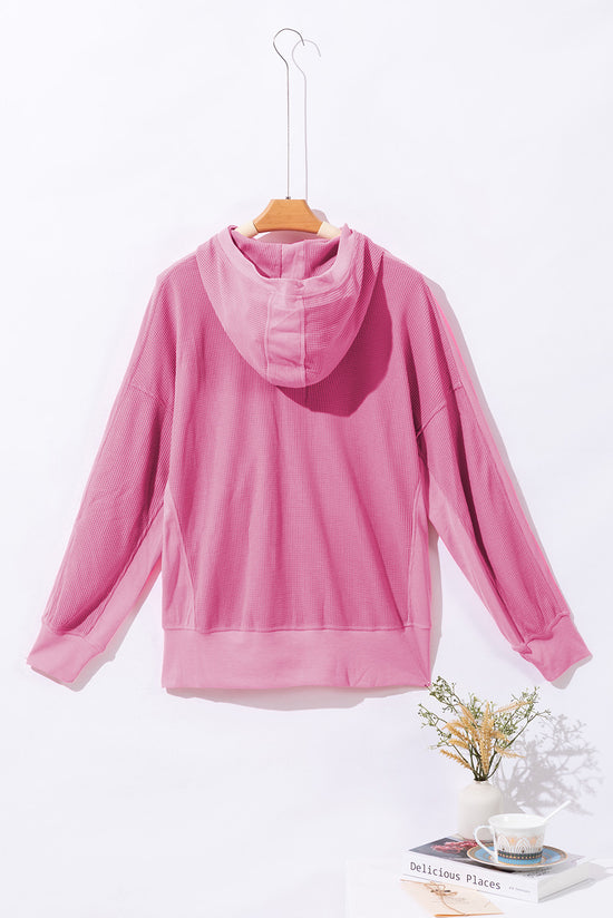 Thermal Waffle Knit Full Zip Hooded Jacket Pink