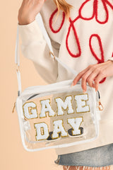 Sac transparent GAME DAY à lettres chenille pailletées et sangle réglable