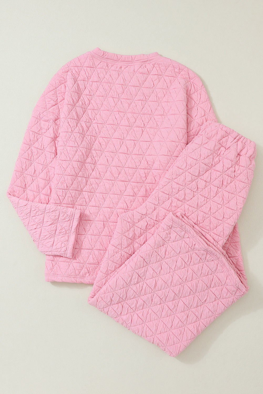 Pink plain quilted sweater and pants outfit