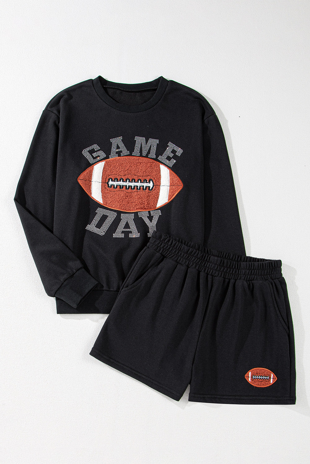 GAME DAY Rugby Football Black Graphic Sweater and Shorts, Casual Outfit