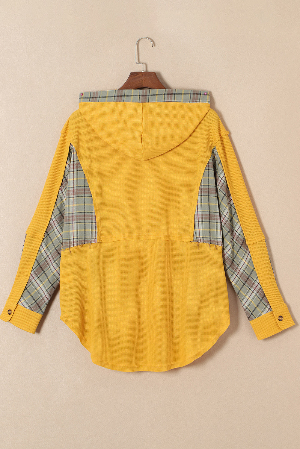 Waffle de color amarillo Knit Pathwork con sudadera con capucha Henley Henley