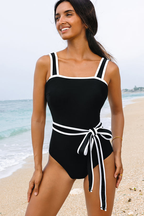 Maillot de bain une pièce noir avec ceinture *