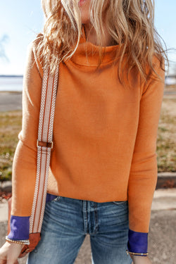 Slim fit sweater with high collar and contrasting edges in straw yellow