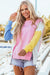 Bonbon Color Block Crew Neck Sweatshirt with Exposed Seams and Side Slits