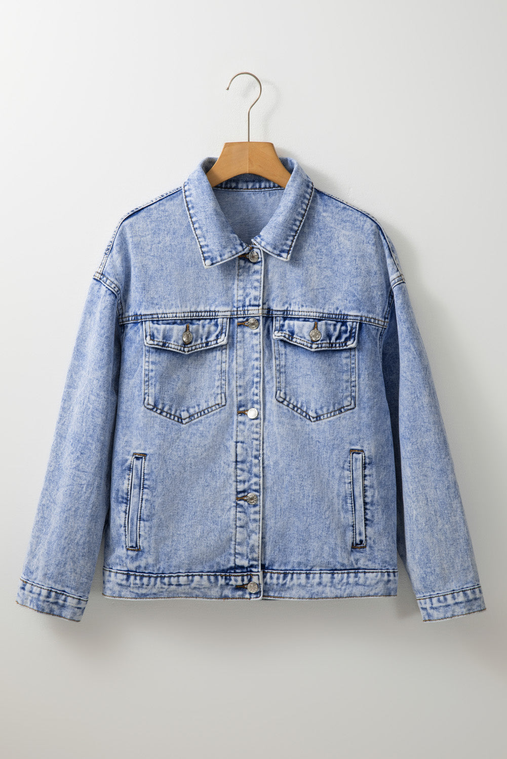 Veste en jean délavée vintage Beau Blue avec poches à rabat