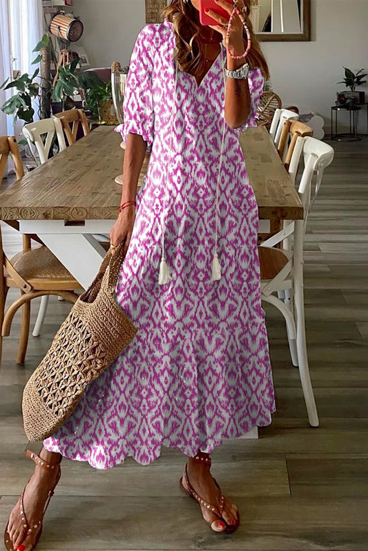 Robe maxi à imprimé géométrique décontracté rose