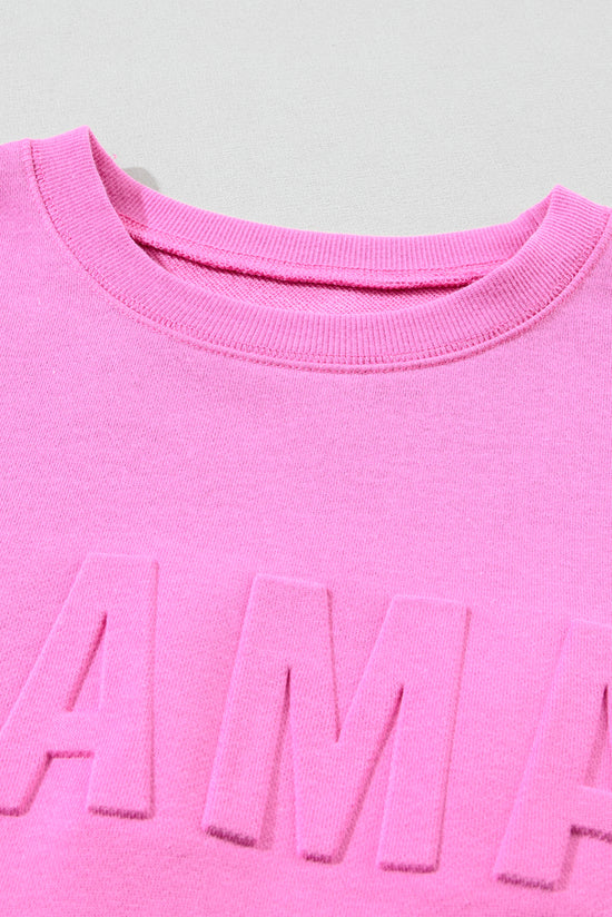 Sudadera relajada de color rosa vivo con letra de mamá en alivio