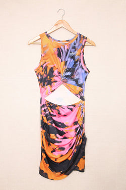 Multicolor Tie Dye Print Hollow Out Twist Bodycon Mini Dress