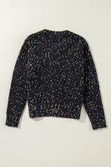 Cardigan pull à confettis multicolores à décor de strass noir-A WOMAN WE LOVE