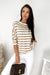 Khaki striped long sleeve boat neck top