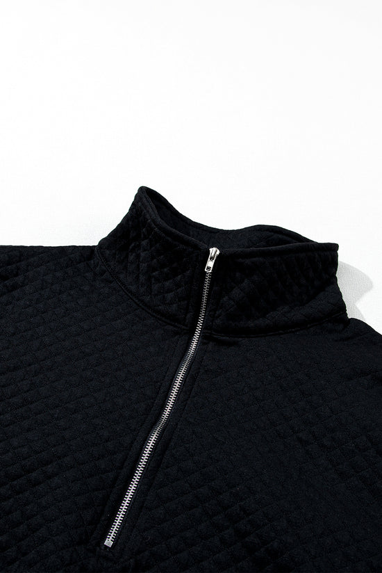 Black solid half zip quilted sweatshirt