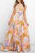 Long floral bohemian dress bare back with orange sleeveless laces