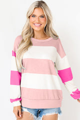 Light Pink Color Block Striped Drop Shoulder Long Sleeve Top