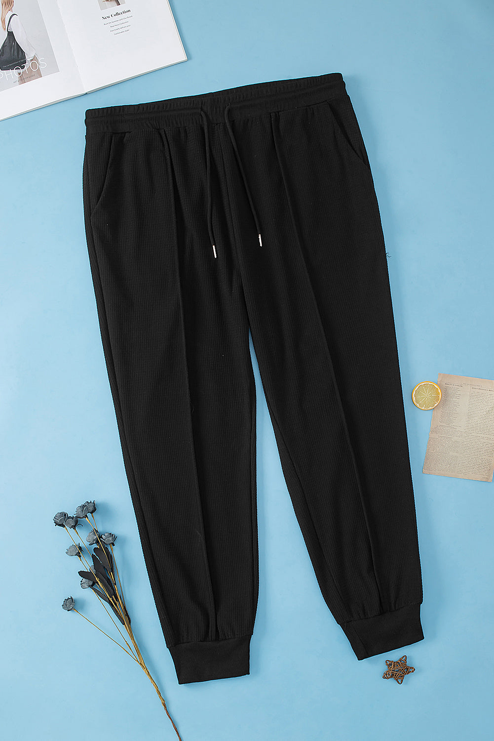 Pantalon de jogging texturé à cordon de serrage et coutures apparentes de grande taille noir