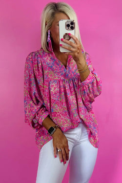 Babydoll blouse in V -collar and abstract print *