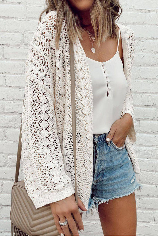 Cardigan blanc élégant en tricot ajouré *