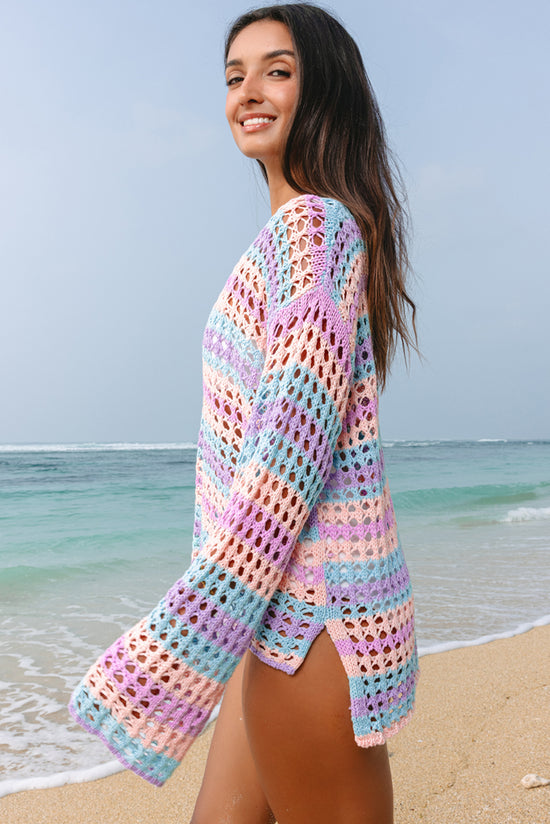 Purple Multi Stripe Open en tricot pour la plage *