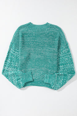 Water green sweater with drooping sleeve in twisted knitting