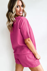 Ensemble t-shirt texturé décontracté fuchsia *-A WOMAN WE LOVE