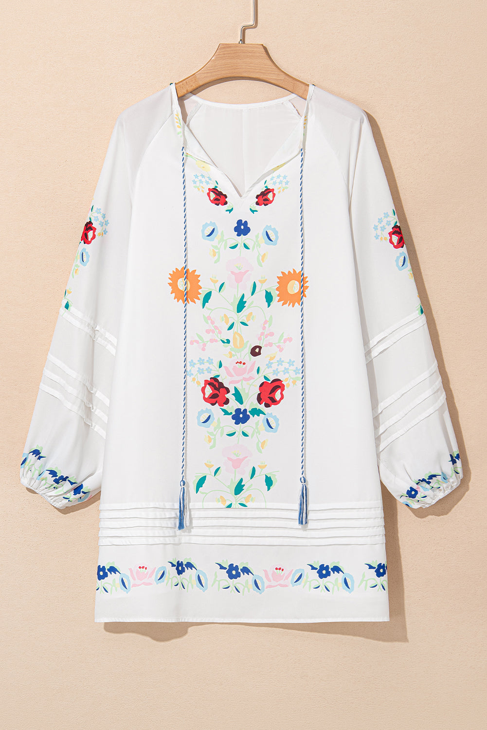 Mini-Robe with floral print and pompom style bohemian *