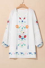 Mini-Robe with floral print and pompom style bohemian *