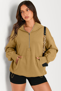 Sweat with slumped brown oversized hooded with kangaroo pocket and semi-ferms lightning