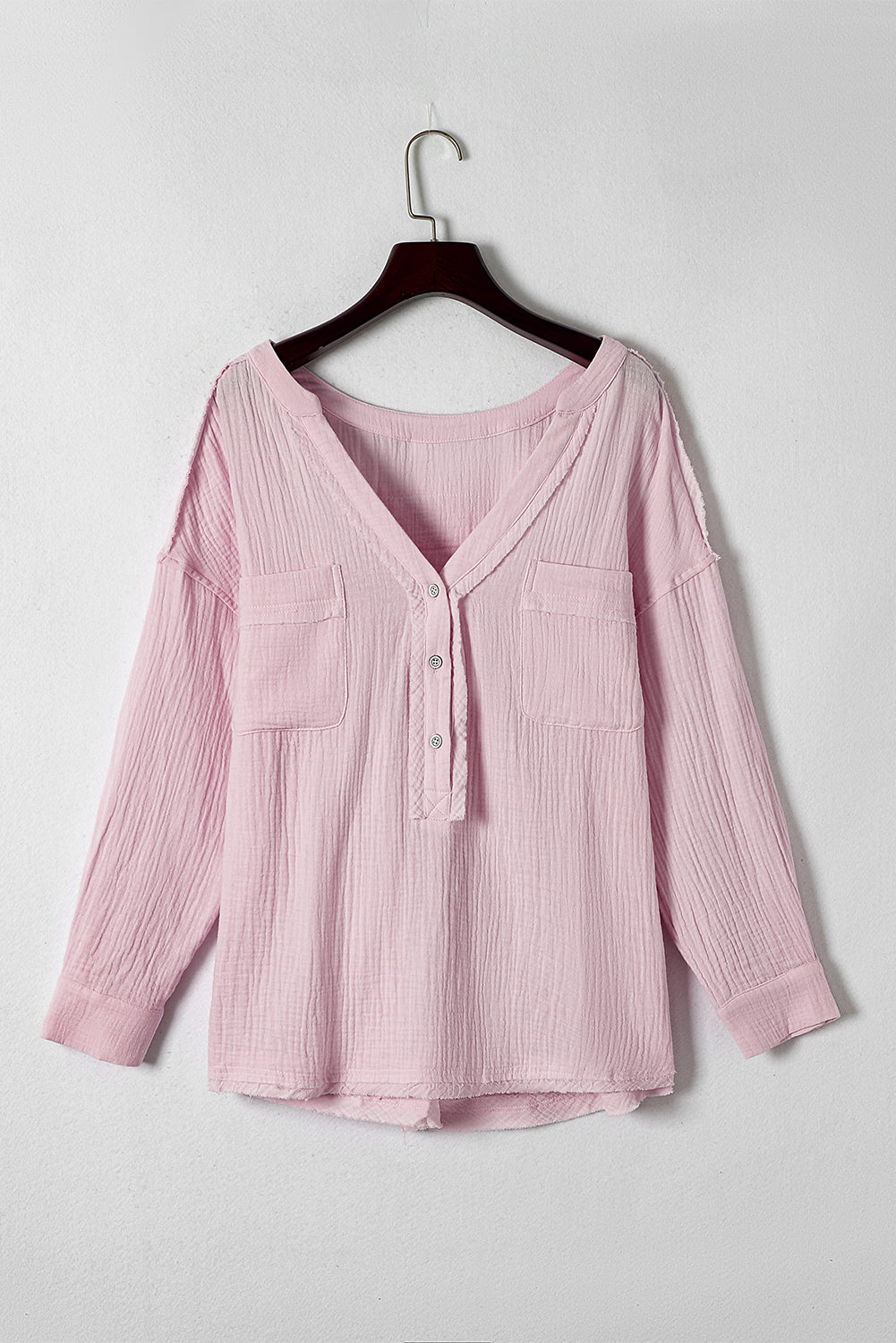 Henley top split a manica lunga intrecciata rosa