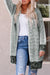 Grey Plaid Knitted Long Open Front Cardigan