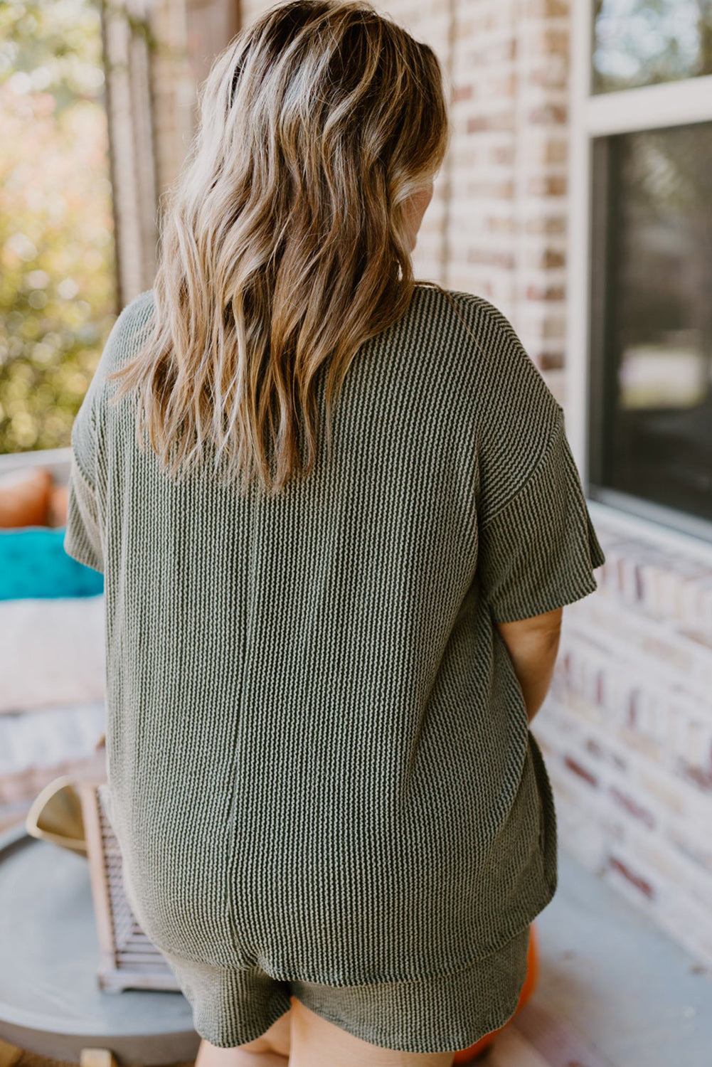 Moss Green Plus taille Rib Trick Top à manches courtes et shorts