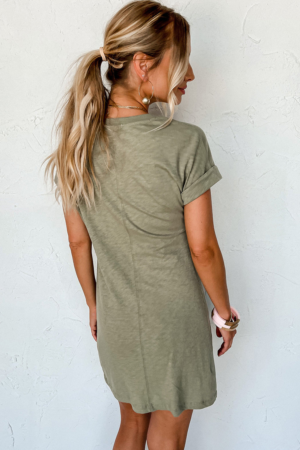Laurel Green - Twisted Foldover Sleeve Mini T-Shirt Dress