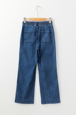 Large right denim pants with tightening cord and blue mineral washing