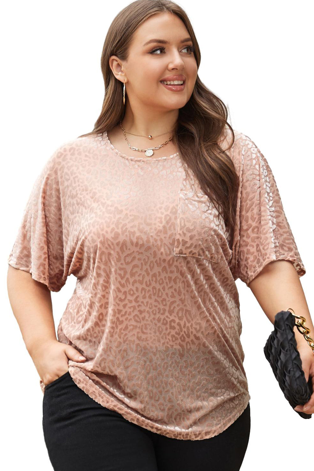 T-shirt Khaki Leopard Print Plus Size