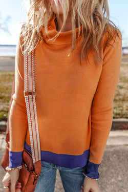 Slim fit sweater with high collar and contrasting edges in straw yellow