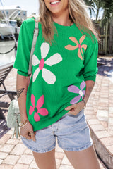 Pull à manches courtes à bulles florales vert vif