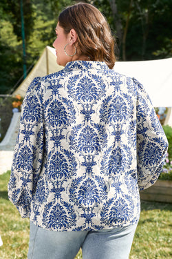 Chemise bleu ciel à motif tribal imprimé et col cranté boutonnée de grande taille