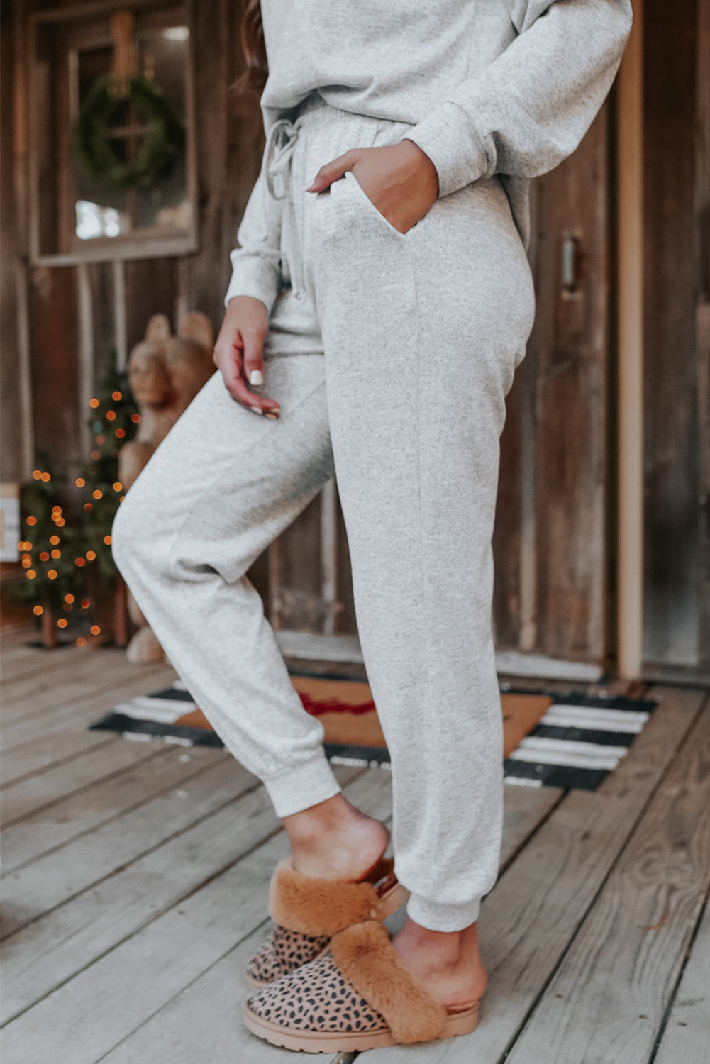 Gray Long Sleeve Pullover and Jogger Pants Lounge Set