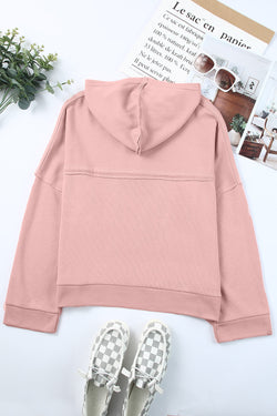 Casual pink hoodie with buttons and united patchwork border