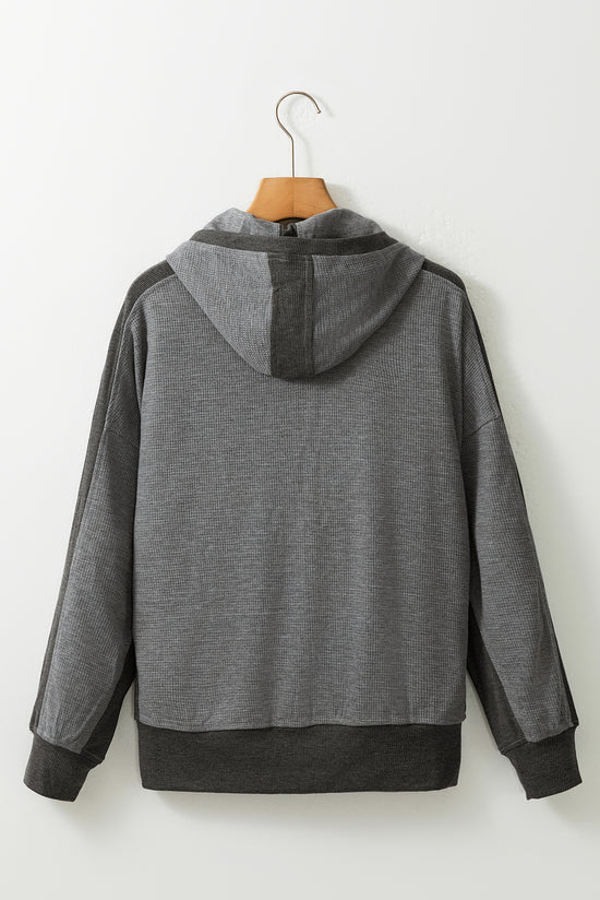 Grey Thermal Waffle Knit Hooded Jacket with Full Zip