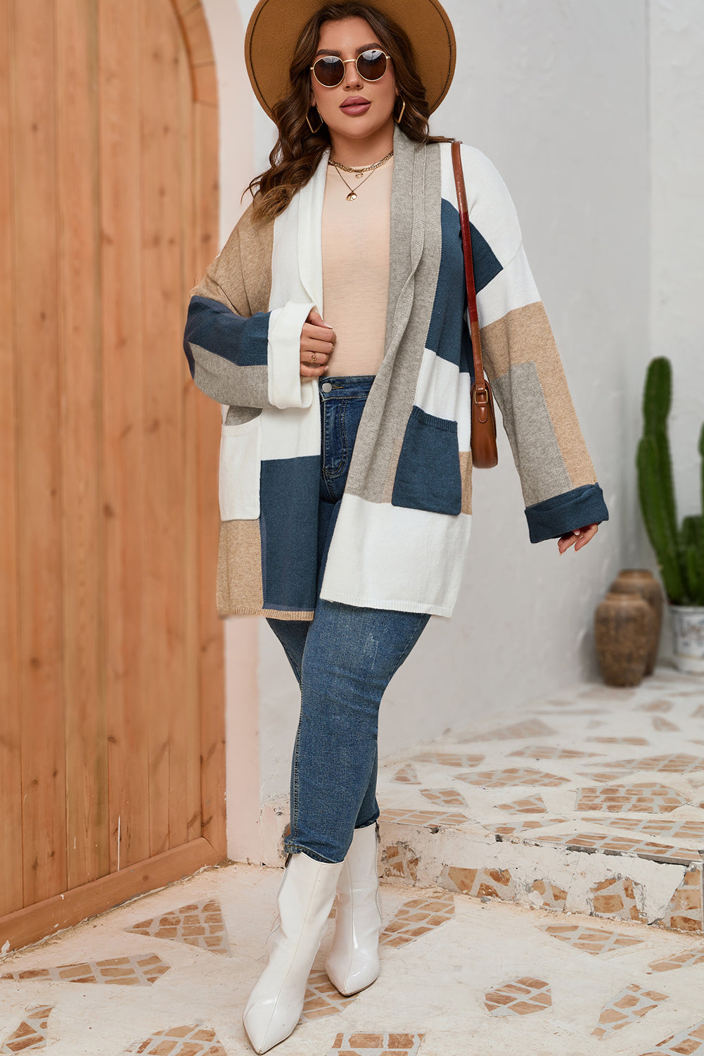 Cardigan en Maille Colorblock Multicolore Grande Taille