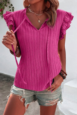 Timal -collar -colored tank and ruffled ruffle sleeves pink