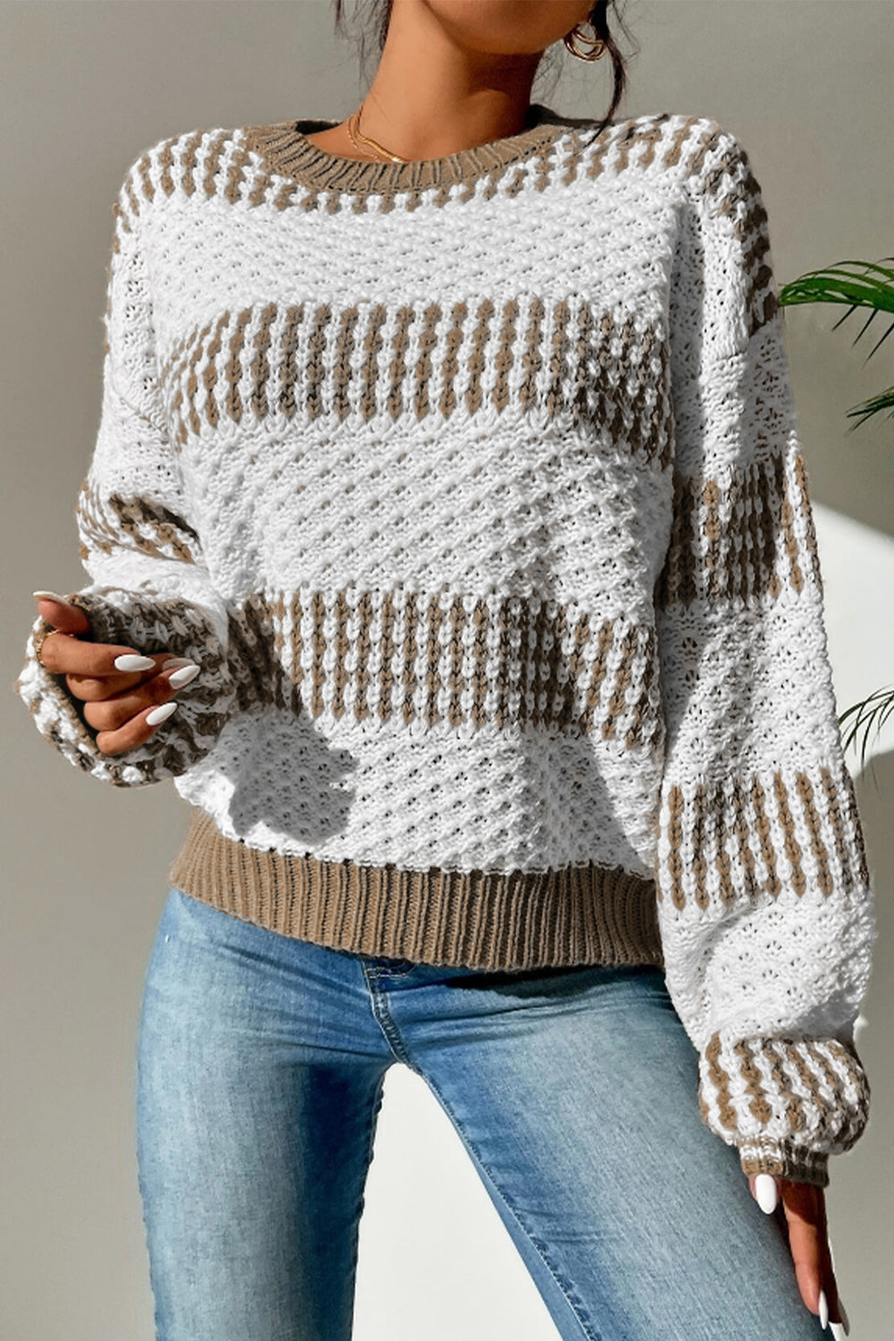 Multicolored sweater with vertical stripes and two-tone drop shoulders