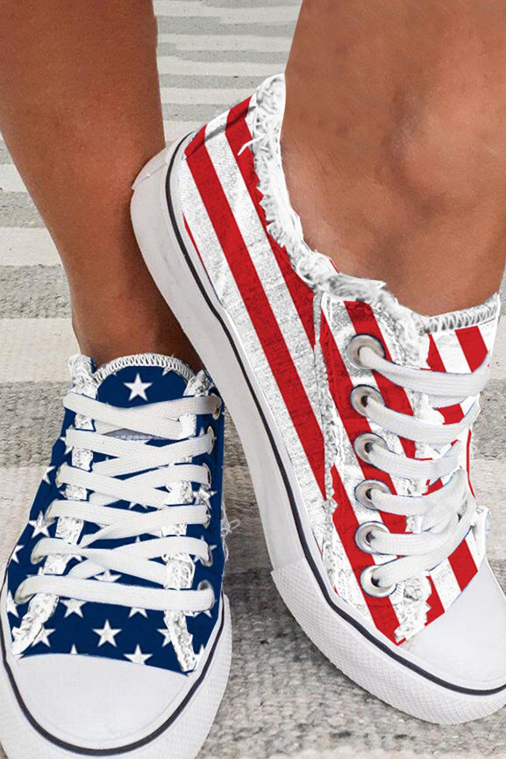 Blue American Flag Lace-up Canvas Flat Shoes