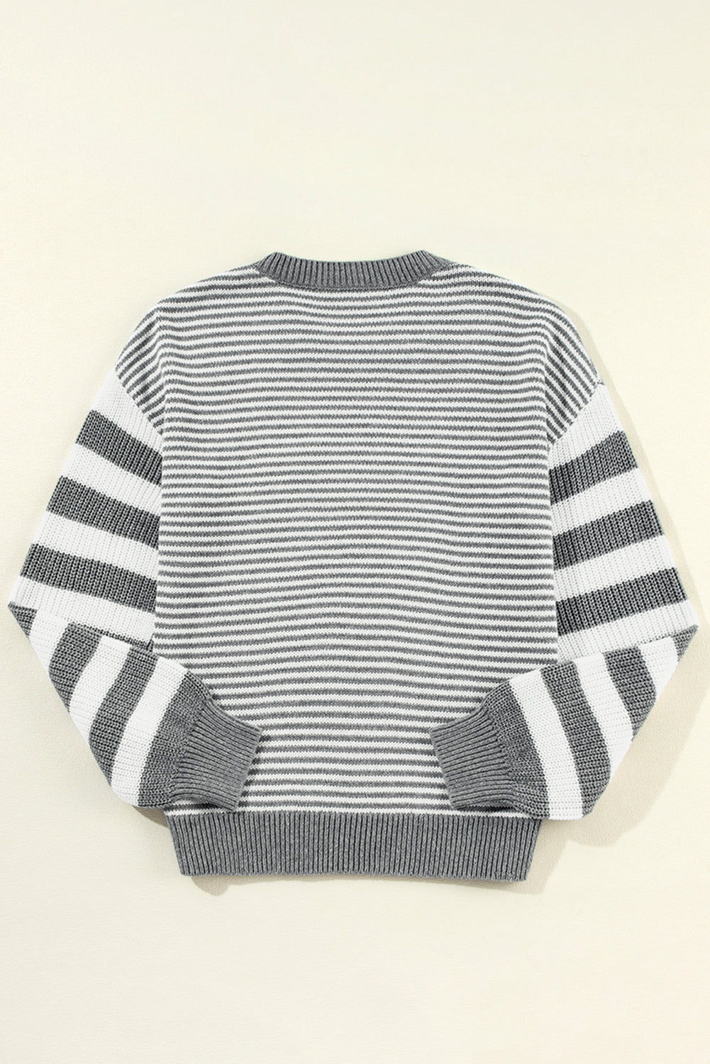 Grey Textured Geometric Striped Drop Shoulder Sweater