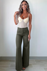 Jean large taille haute à 2 boutons vert brume