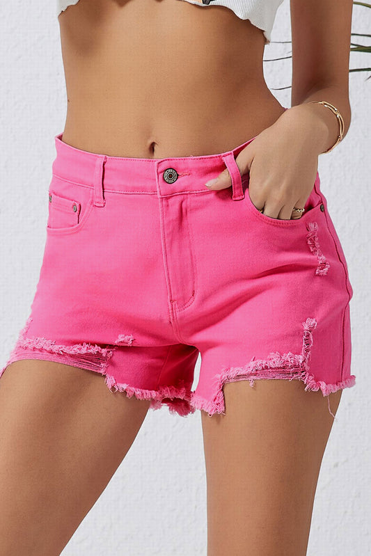 Rose angustios delgados Fit Shorts de mezclilla de cintura alta