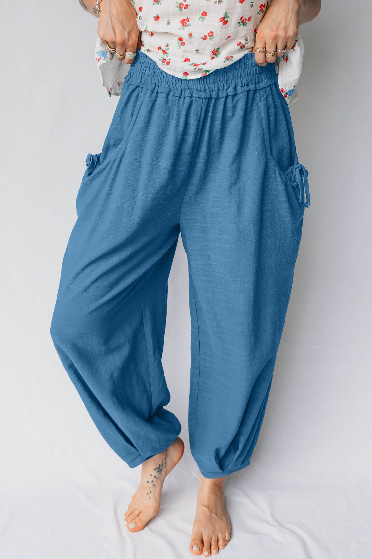 Pantalon de style jogging décontracté à taille smockée